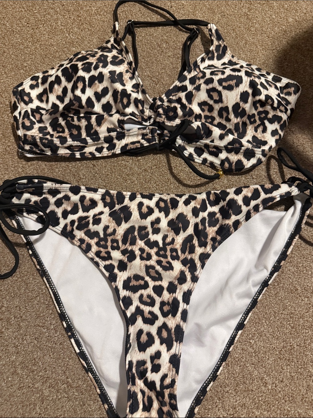 Leopard Print Bikini Set - Black & Cream